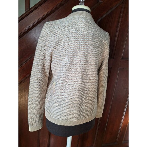 Loft Petites Womens Textured Knit Cardigan Beige Long Sleeve Sweater Size MP - Picture 4 of 8